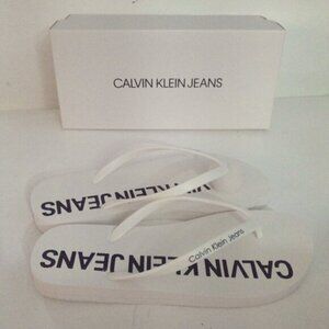 Calvin Klein Jeans Dori Kelly Flip Flops Bright White Sandals for Women Size 7M